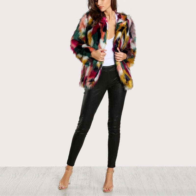 Gihuo Faux Fur Coat Women Winter Fur Fluffy Jacket Multicolor Furry Coat Jackets - Image 2